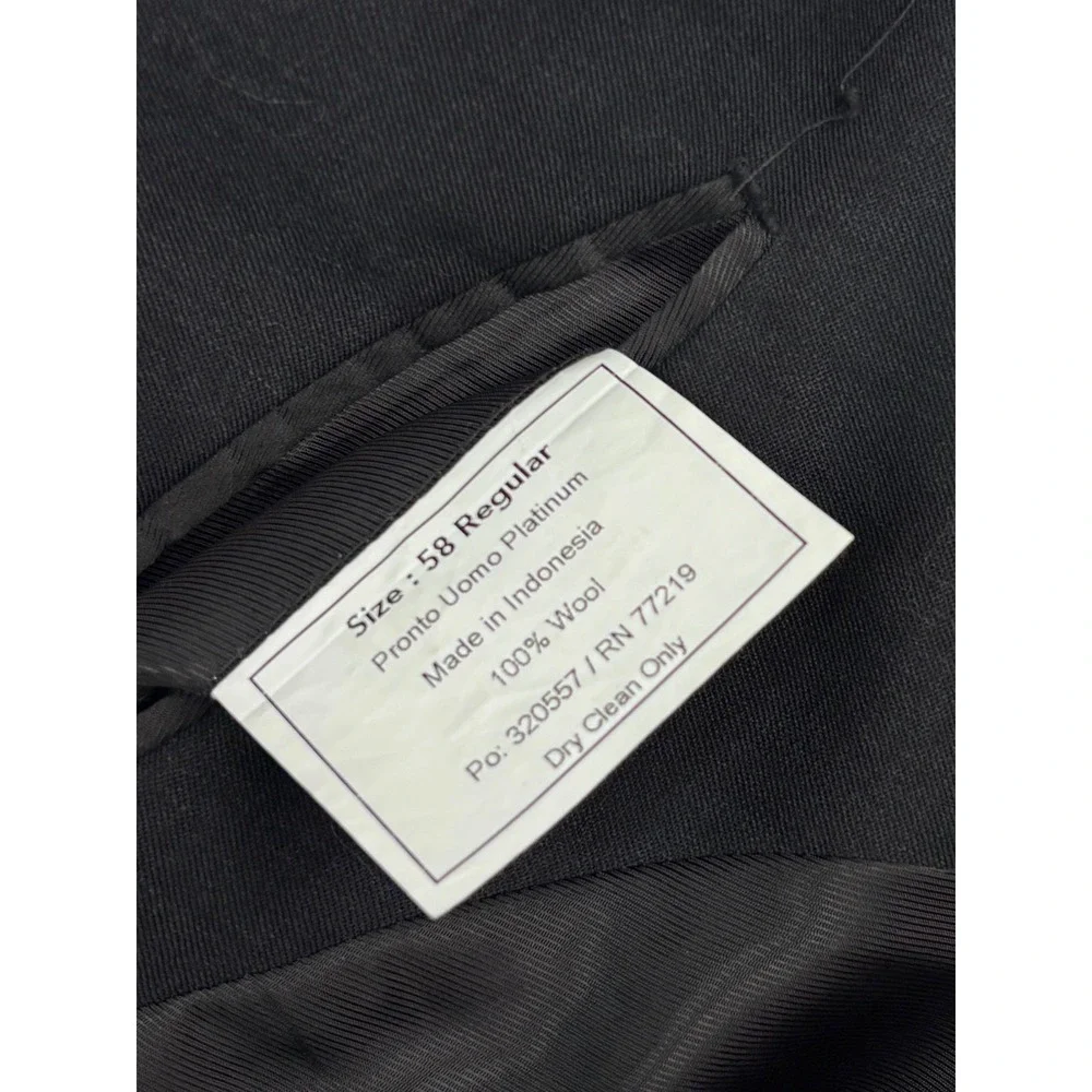 Pronto Uomo 58R 54x30 Charcoal 2pc Pant Suit 100% Wool Executive Fit Flat Front